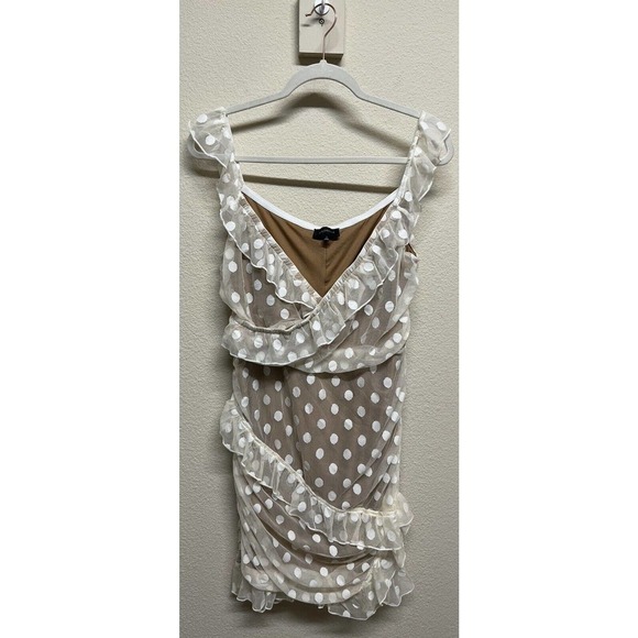 Majorelle Bandit Mini Dress in White Size XL Mesh Polka Dot Nude Cocktail/Party - Picture 7 of 12